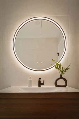 bathroom round lighted mirror - Boston Framer - Cambridge MA