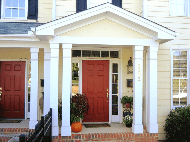 Gable roof portico with columns in Boston MA